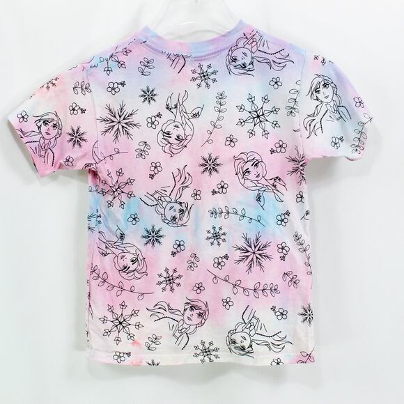 DISNEY Pink Frozen II Cotton Short Sleeve Anna Elsa Tie Dye Short Sleeve Top - Picture 4 of 8